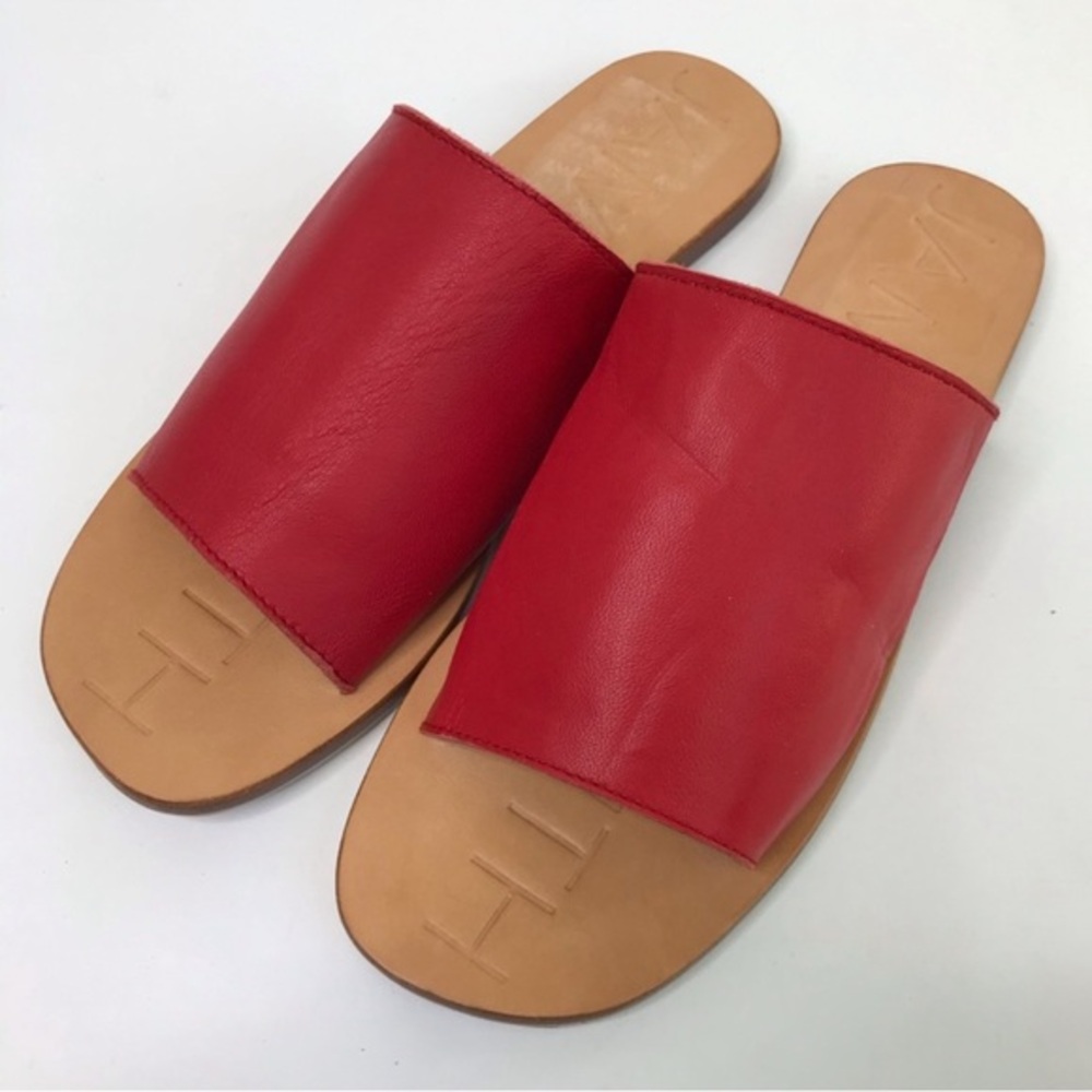 James Smith Off Duty Red Leather Slide Sandals
